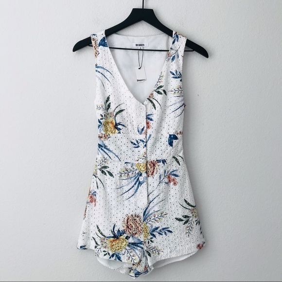 New! BB Dakota Eye Candy Bohemian Floral Embroidered Eyelet Cutout Romper - Picture 1 of 14